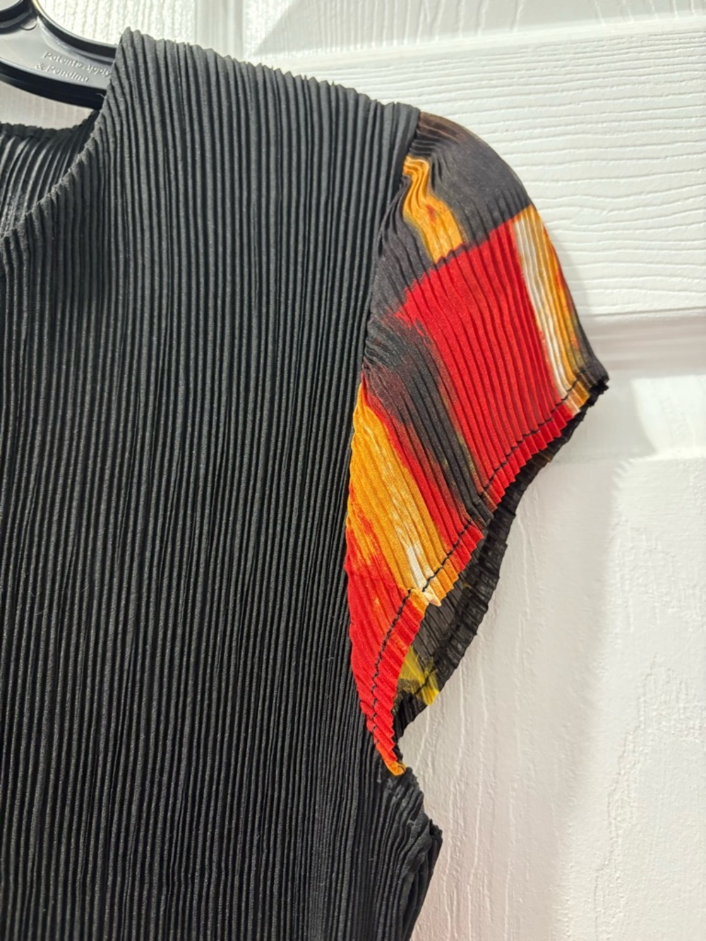 Unbranded Isse Miyake Style Black Pleated Cap-Sleeve Dress Abstract Print Dress - Picture 5 of 16